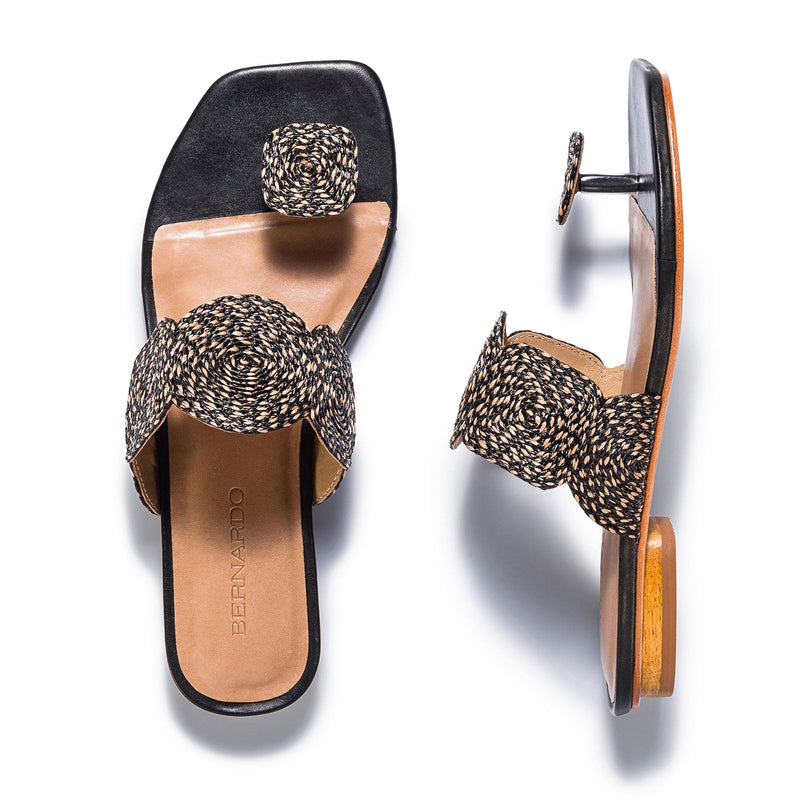 Bernardo Palermo Raffia Flate Sandaler Dame Svarte | RXB8043RN