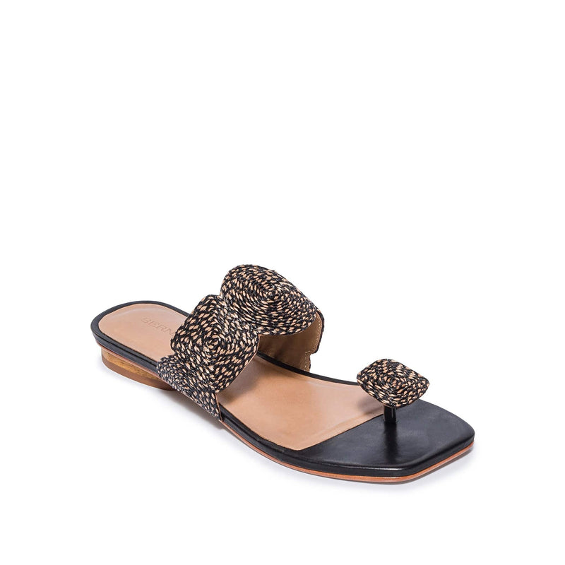 Bernardo Palermo Raffia Flate Sandaler Dame Svarte | RXB8043RN