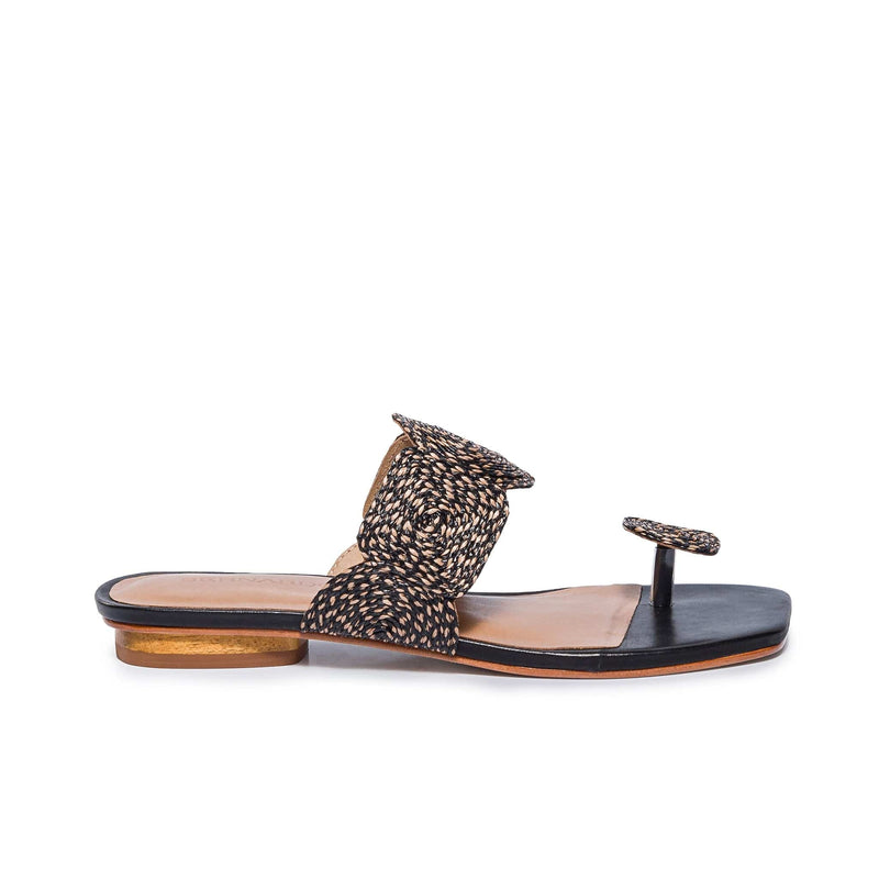Bernardo Palermo Raffia Flate Sandaler Dame Svarte | RXB8043RN